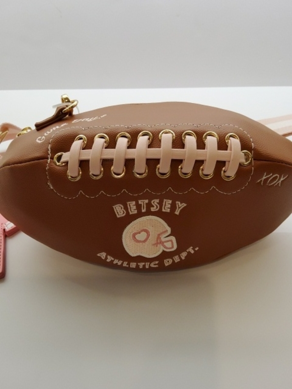 Betsey Johnson Brown & Pink Football Crossbody Bag NWT